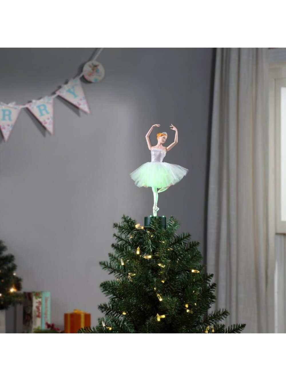 Animated Ballerina Christmas Tree Topper with LED Lights - 24 Inch Holiday Decor